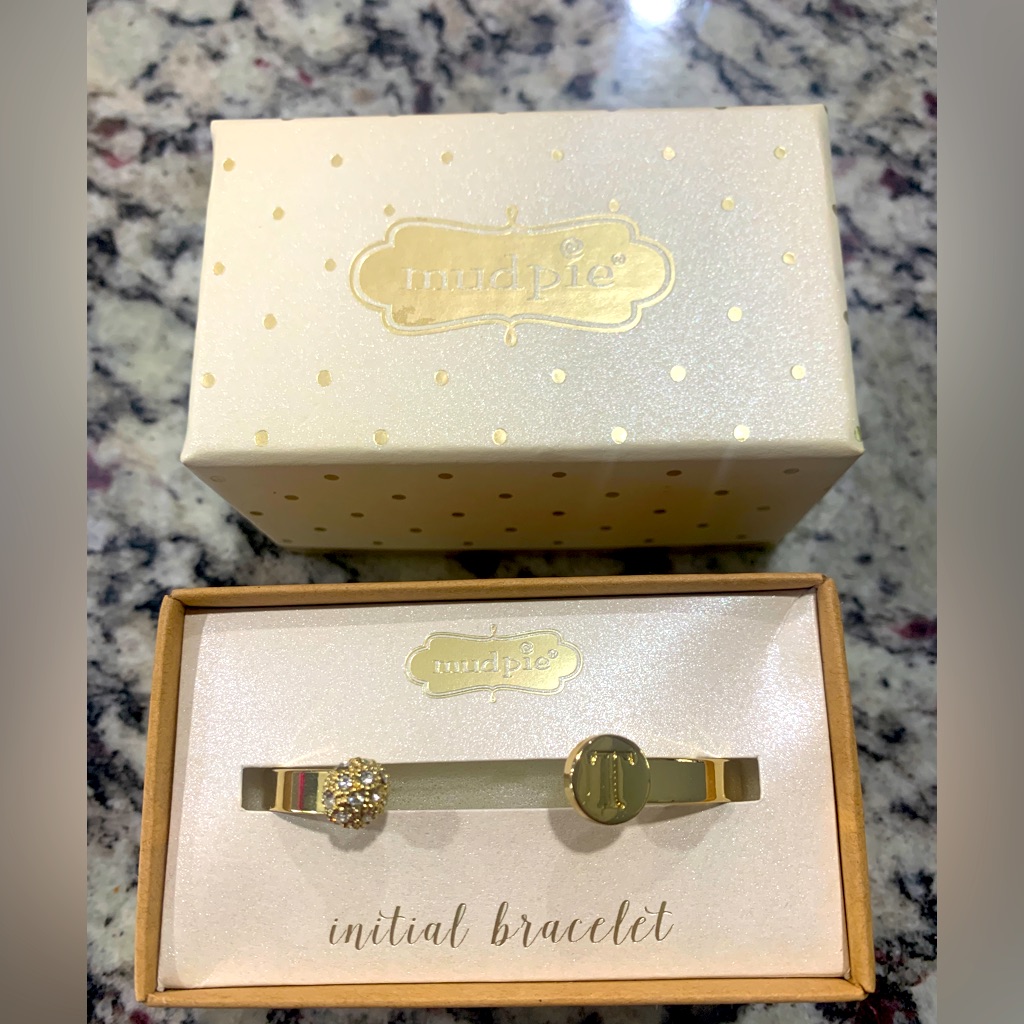 Mud Pie Chelsea Initial T Gold Plate Pave Bangle Bracelet 6$